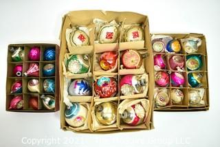 Three (3) Boxes of Vintage Hand Painted Mercury Glass Christmas Ornaments with Indents.