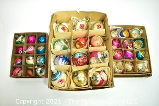 Three (3) Boxes of Vintage Hand Painted Mercury Glass Christmas Ornaments with Indents.