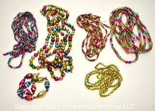 Six (6) Vintage Strands of Rainbow Bright Multi Color Mercury Glass Bead Christmas Garlands