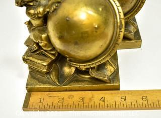 Heavy Bronze Globe And Astronomer Bookends, PM Craftsman. Each Measures 5" x 6". *