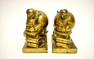 Heavy Bronze Globe And Astronomer Bookends, PM Craftsman. Each Measures 5" x 6". *