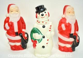 Three (3)  Blow Mold Figures of Santa and Snowman.