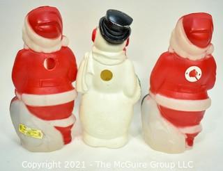 Three (3)  Blow Mold Figures of Santa and Snowman.