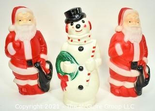 Three (3)  Blow Mold Figures of Santa and Snowman.