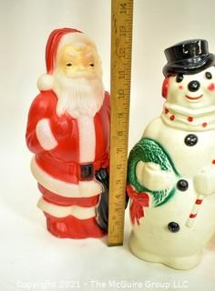 Three (3)  Blow Mold Figures of Santa and Snowman.