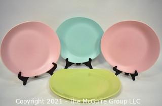 Set Of Mid Century Fascination Stardust Dinner Plates Designed by Alf Robson for  Universal Potteries in Bright Pastel Colors.  