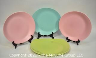 Set Of Mid Century Fascination Stardust Dinner Plates Designed by Alf Robson for  Universal Potteries in Bright Pastel Colors.  