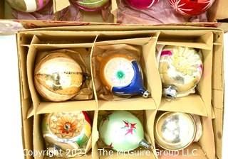 Three (3) Boxes of Vintage Hand Painted Mercury Glass Christmas Ornaments with Indents.