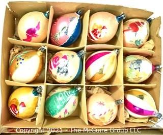 Three (3) Boxes of Vintage Hand Painted Mercury Glass Christmas Ornaments with Indents.