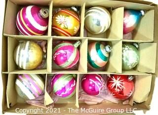 Three (3) Boxes of Vintage Hand Painted Mercury Glass Christmas Ornaments with Indents.