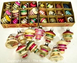 Group of Vintage Hand Painted Mercury Glass Christmas Ornaments - Lantern Shaped with Stripes.