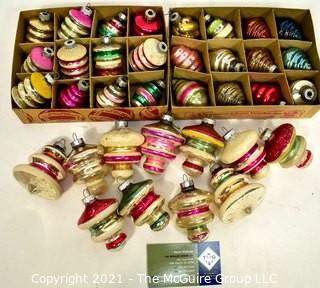 Group of Vintage Hand Painted Mercury Glass Christmas Ornaments - Lantern Shaped with Stripes.