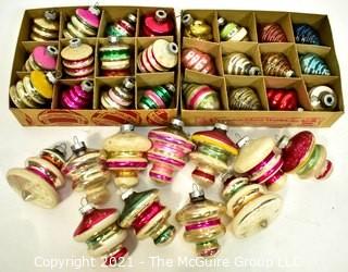 Group of Vintage Hand Painted Mercury Glass Christmas Ornaments - Lantern Shaped with Stripes.