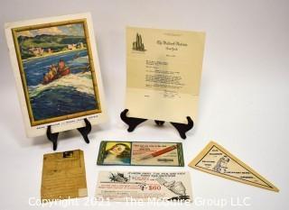 Collection of Ephemera including ads for typewriters, illuminated pencils and The Waldorf Astoria 