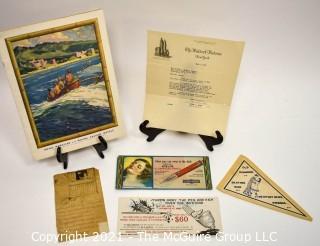 Collection of Ephemera including ads for typewriters, illuminated pencils and The Waldorf Astoria 