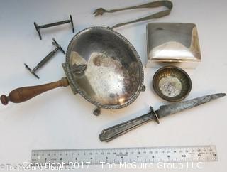 Collection of assorted silverplate including tongs, box, and knife racks 