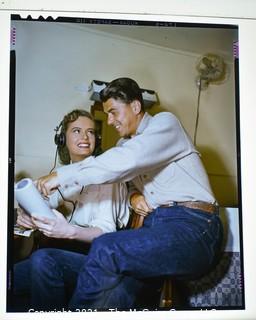 1947 Large Format Color Negative (4" x 5") of Ronald Reagan & Peggy Knudsen on Stallion Road Movie Film Set.