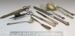 Collection including candle snuffer, German scissors, letter opener and sheath for letteropener/scissors 