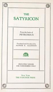 Book Title: The Satyricon: From the Latin of Petronius, 1930. Translated by Alfred Allinson 