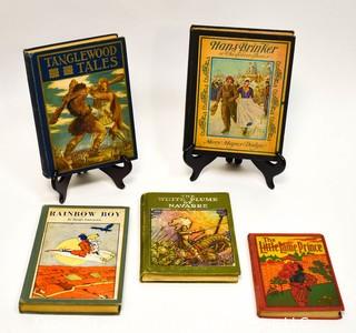 Five (5) Vintage Children's Books Including Tanglewood Tales, The Little Lame Prince, Rainbow Boy, Hans Brinker and The White Plume of Navarre.