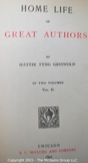 1892 Two Volume Set titled Home Life of Great Authors by Hattie Tyng Griswold