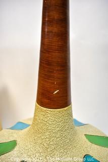 Vintage Hand Painted Ceramic Mid Century Modern Table Lamp In Lotus Design with Shade. 