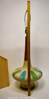 Vintage Hand Painted Ceramic Mid Century Modern Table Lamp In Lotus Design with Shade. 