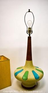 Vintage Hand Painted Ceramic Mid Century Modern Table Lamp In Lotus Design with Shade. 