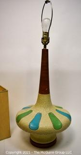 Vintage Hand Painted Ceramic Mid Century Modern Table Lamp In Lotus Design with Shade. 