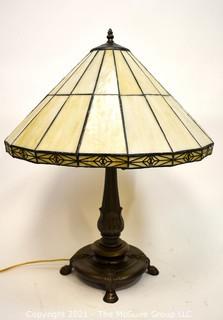 Tiffany Style Table Lamp With Mission Design Art Stained Glass Shade.