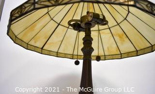 Tiffany Style Table Lamp With Mission Design Art Stained Glass Shade.