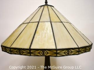 Tiffany Style Table Lamp With Mission Design Art Stained Glass Shade.