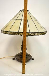 Tiffany Style Table Lamp With Mission Design Art Stained Glass Shade.