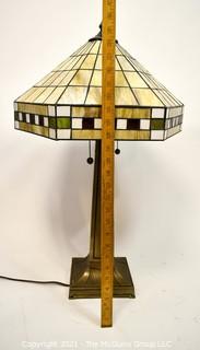 Tiffany Style Table Lamp With Mission Design Art Glass Shade. *  