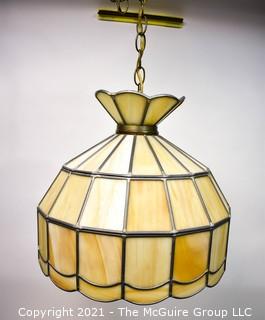 Vintage Tiffany Style Slag Glass Ceiling Mount Chandelier. 