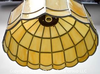 Vintage Tiffany Style Slag Glass Ceiling Mount Chandelier. 