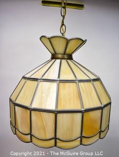 Vintage Tiffany Style Slag Glass Ceiling Mount Chandelier. 