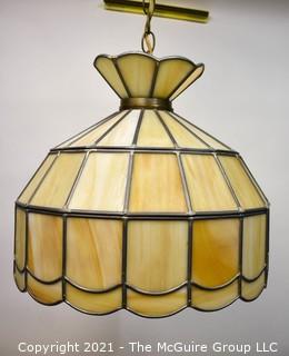 Vintage Tiffany Style Slag Glass Ceiling Mount Chandelier. 