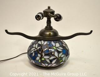 Vintage Tiffany Style Stained Glass Lighted Lamp Base. Missing Shade.  