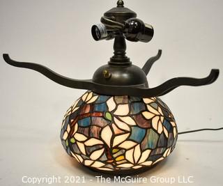 Vintage Tiffany Style Stained Glass Lighted Lamp Base. Missing Shade.  