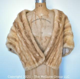 Vintage Honey Blond Mink Stole Made by Reichbind Furs, New Haven CT with Embroidered Silk Lining.  