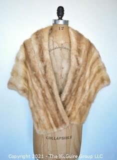 Vintage Honey Blond Mink Stole Made by Reichbind Furs, New Haven CT with Embroidered Silk Lining.  