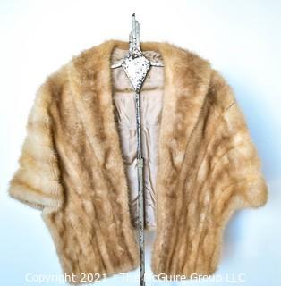 Vintage Honey Blond Mink Stole Made by Reichbind Furs, New Haven CT with Embroidered Silk Lining.  