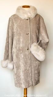 Vintage Silver Gray Coat with White Fur Trim.
