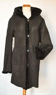 Vintage Black Shearling Coat with Hood. 
