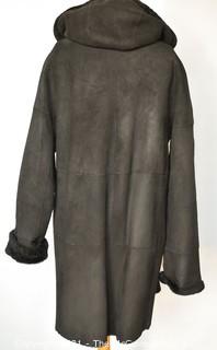 Vintage Black Shearling Coat with Hood. 
