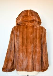 Vintage Chestnut Mink Fur Coat or Jacket with Hood Made By Leaders Fur of Toronto. 