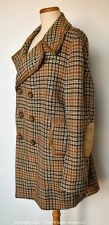 Men's Vintage Cortefiel Plaid Jacket or Coat with Leather Trim. *