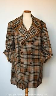 Men's Vintage Cortefiel Plaid Jacket or Coat with Leather Trim. *