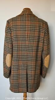 Men's Vintage Cortefiel Plaid Jacket or Coat with Leather Trim. *